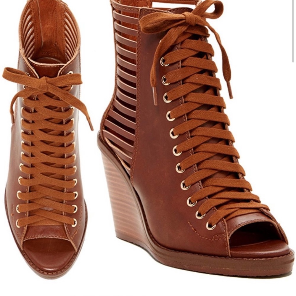 Brown Vegan Leather BCBG Wedge Booties